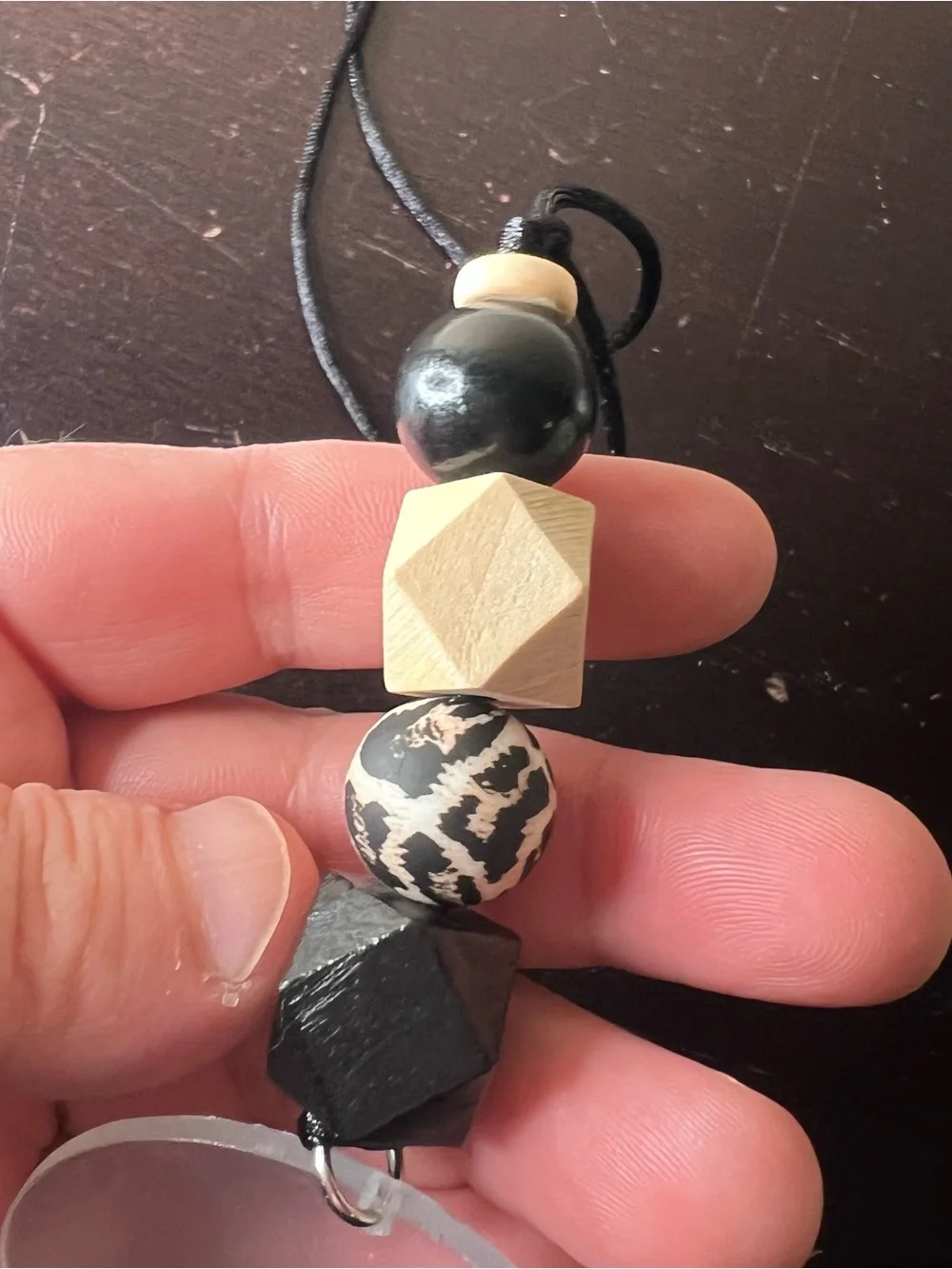 Beaded Lanyard Necklace with Key Ring & Lobster Clasp,  Wood Neutral ID Hol